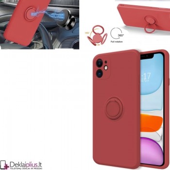Švelnaus silikono dėklas su žiedu - raudonas (Apple Iphone 11)